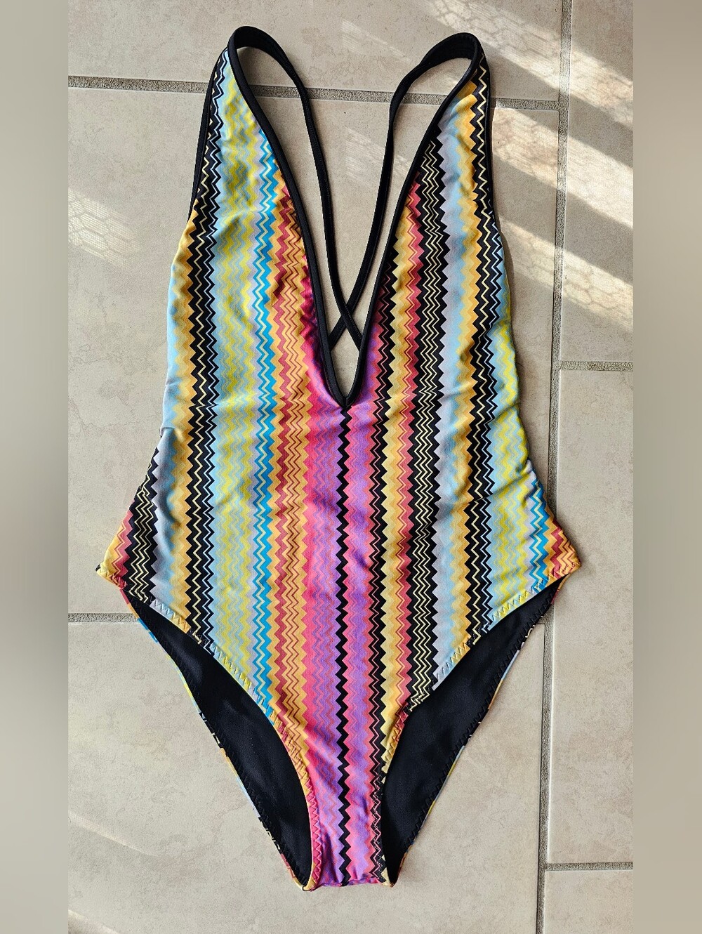 Missoni Mare Zig-zag Printed One-piece Silhouette w/ Deep V-neckline Swimsuit 42